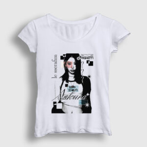 Sakura Spaghetti Le Sserafim Kadın Tişört beyaz