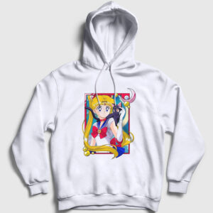 Serena Usagi Sailor Moon Ay Savaşçısı Kapşonlu Sweatshirt beyaz