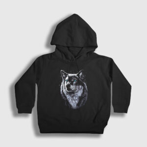 Siberian Wolf Kurt Çocuk Kapşonlu Sweatshirt siyah