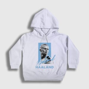 Signature Erling Haaland V2 Futbol Çocuk Kapşonlu Sweatshirt Beyaz