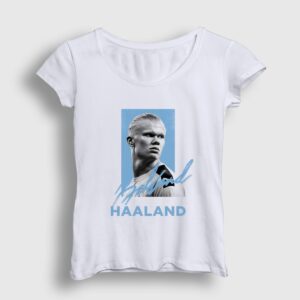 Signature Erling Haaland V2 Futbol Kadın Tişört Beyaz