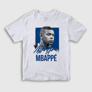 Signature Kylian Mbappe Futbol Çocuk Tişört Beyaz