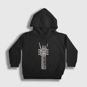 Skeleton Hand Guitar Music Rock Çocuk Kapşonlu Sweatshirt siyah