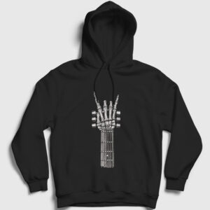 Skeleton Hand Guitar Music Rock Kapşonlu Sweatshirt siyah