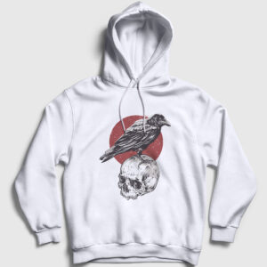 Skull Crow Karga Kapşonlu Sweatshirt beyaz