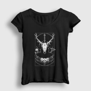 Skull Deer Geyik Kadın Tişört siyah