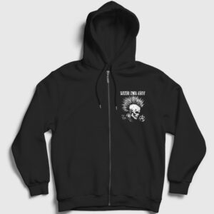 Skull Müzik Punks Not Dead Fermuarlı Kapşonlu Sweatshirt