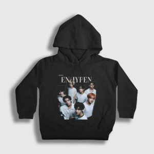 Starring K Pop Enhypen Çocuk Kapşonlu Sweatshirt siyah