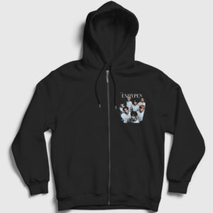 Starring K Pop Enhypen Fermuarlı Kapşonlu Sweatshirt siyah