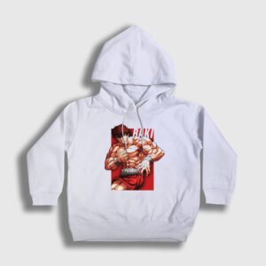 Strong V2 Anime Hanma Baki Çocuk Kapşonlu Sweatshirt beyaz