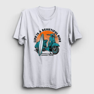 Summer Lambretta Motorsiklet Scooter Tişört beyaz