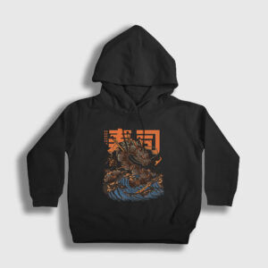 Sushi Dragon Ejderha Çocuk Kapşonlu Sweatshirt siyah