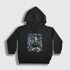 Sword Tanjiro Kamado Anime Demon Slayer Kimetsu No Yaiba Çocuk Kapşonlu Sweatshirt siyah