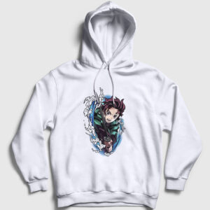 Tanjiro Kamado Anime Demon Slayer Kimetsu No Yaiba Kapşonlu Sweatshirt beyaz