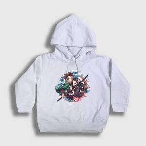 Tanjiro Nezuko Anime Demon Slayer Kimetsu No Yaiba Çocuk Kapşonlu Sweatshirt beyaz