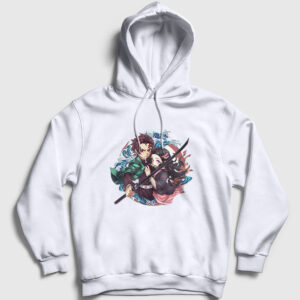 Tanjiro Nezuko Anime Demon Slayer Kimetsu No Yaiba Kapşonlu Sweatshirt beyaz