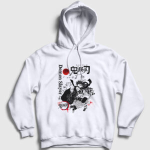 Tanjiro Nezuko V2 Anime Demon Slayer Kimetsu No Yaiba Kapşonlu Sweatshirt beyaz