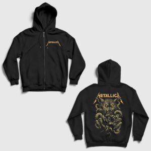 The Wolf Metallica Sırt Baskılı Fermuarlı Kapşonlu Sweatshirt siyah