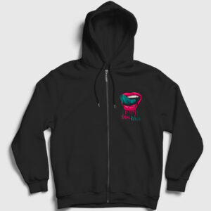 Tongue Dil Dudak Falling In Reverse Fermuarlı Kapşonlu Sweatshirt siyah