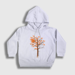 Tree Leaves Fox Tilki Çocuk Kapşonlu Sweatshirt beyaz