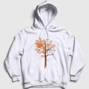 Tree Leaves Fox Tilki Kapşonlu Sweatshirt beyaz