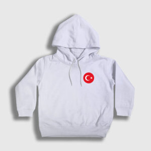 Türk Bayrağı Ay Yıldız Yuvarlak Logolu Çocuk Kapşonlu Sweatshirt beyaz