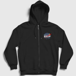 Van Gogh Logo Nasa Space Uzay Fermuarlı Kapşonlu Sweatshirt siyah