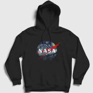 Van Gogh Logo Nasa Space Uzay Kapşonlu Sweatshirt siyah