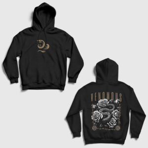 Venomous Snake Sırt Baskılı Kapşonlu Sweatshirt siyah