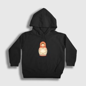 Vintage Matruska Bebegi Çocuk Kapşonlu Sweatshirt Siyah