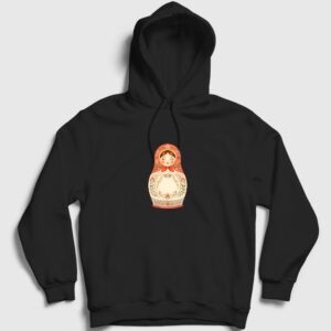 Vintage Matruska Bebegi Kapşonlu Sweatshirt Siyah