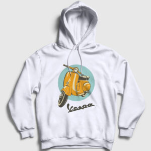 Vintage Vespa Motorsiklet Scooter Kapşonlu Sweatshirt beyaz