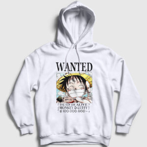 Wanted Anime One Piece Kapşonlu Sweatshirt beyaz