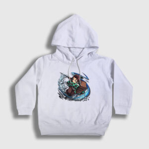 Water Tanjiro Kamado Anime Demon Slayer Kimetsu No Yaiba Çocuk Kapşonlu Sweatshirt beyaz