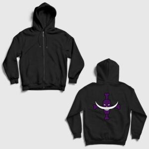 Whitebeard Tattoo Anime One Piece Sırt Baskılı Fermuarlı Kapşonlu Sweatshirt Siyah