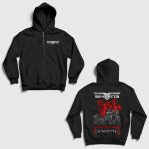 Worcester Muzik Rammstein Sırt Baskılı Fermuarlı Kapşonlu Sweatshirt siyah