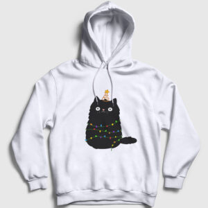 Yeni Yıl Kedisi Yılbaşı Kapşonlu Sweatshirt beyaz