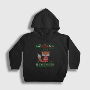 Yılbaşı Fox Tilki Çocuk Kapşonlu Sweatshirt siyah