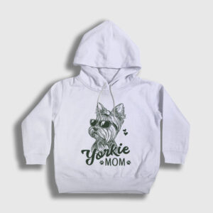 Yorkie Mom Mama Yorkshire Terrier Annesi Çocuk Kapşonlu Sweatshirt beyaz