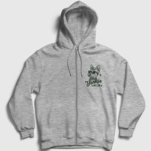 Yorkie Mom Mama Yorkshire Terrier Annesi Fermuarlı Kapşonlu Sweatshirt gri kırçıllı