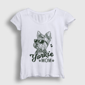 Yorkie Mom Mama Yorkshire Terrier Annesi Kadın Tişört beyaz