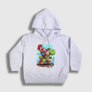 Yoshi Oyun Super Mario Çocuk Kapşonlu Sweatshirt beyaz