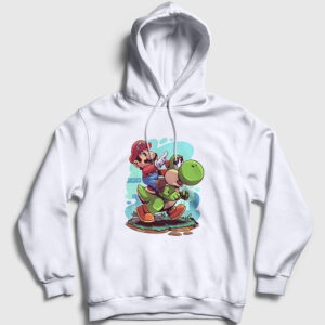 Yoshi Oyun Super Mario Kapşonlu Sweatshirt beyaz