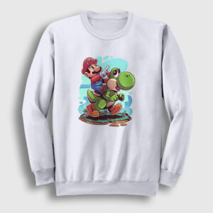 Yoshi Oyun Super Mario Sweatshirt beyaz