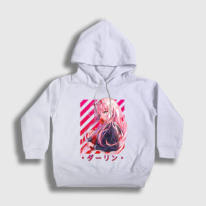 Zero Two V2 Darling In The Franxx Çocuk Kapşonlu Sweatshirt beyaz